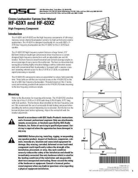 User Manual for DCS HF-63X1 and HF-63X2 passive cinema speakers