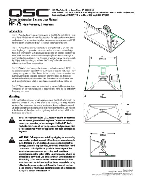 User Manual for DCS HF-75B passive cinema speakers