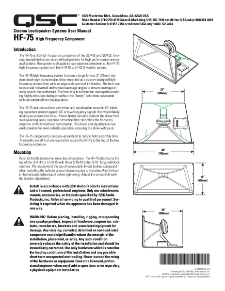 User Manual for DCS HF-75 passive cinema speakers