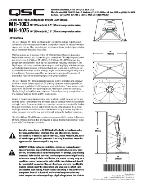 User Manual for DCS MH-1063 and MH-1075 passive cinema speakers