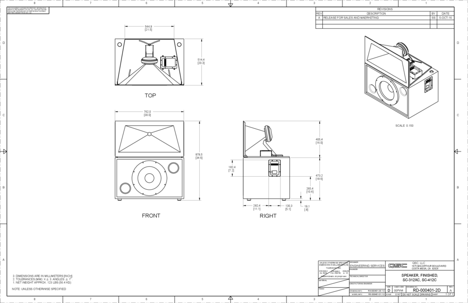 2D Drawing of the DCS-SC-312XC & 412C Loudspeakers