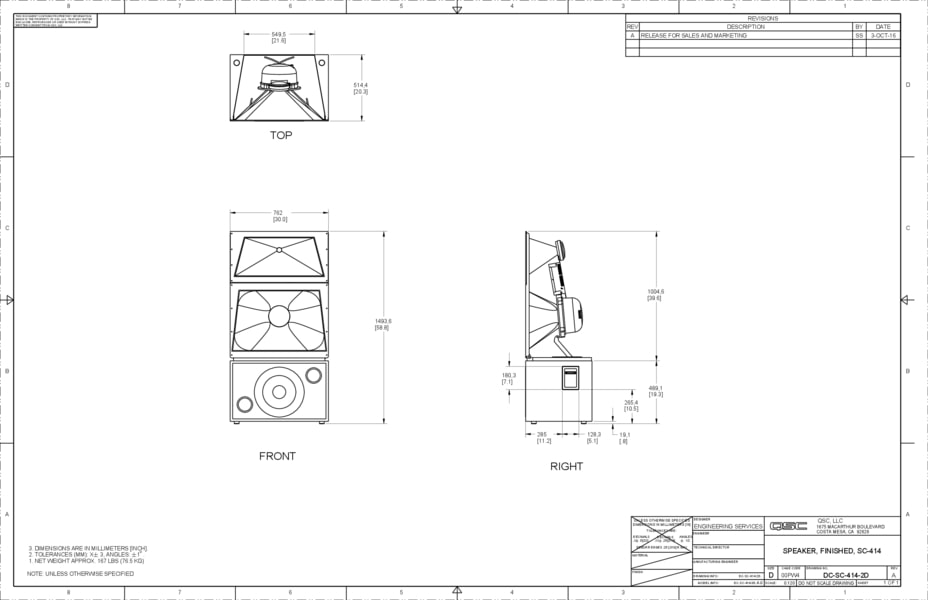 2D Drawing of the DCS-SC-414 Loudspeaker