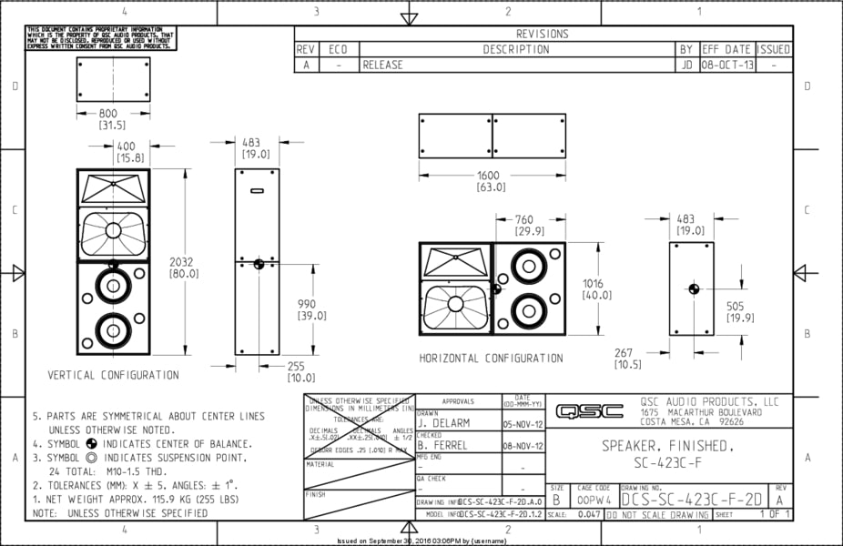 2D Drawing of the DCS-SC-423C-f Loudspeaker