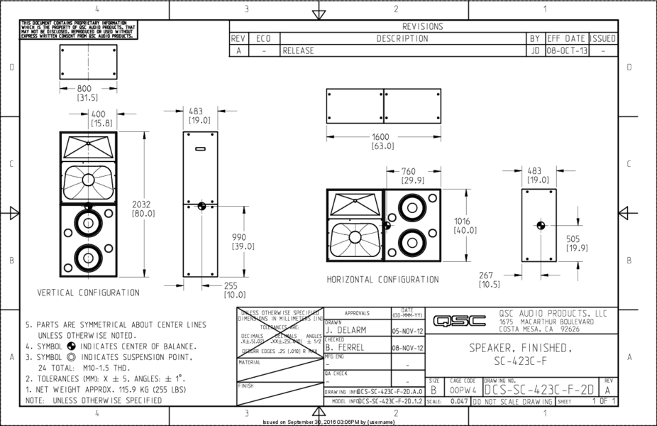 2D Drawing of the DCS-SC-423C-f Loudspeaker