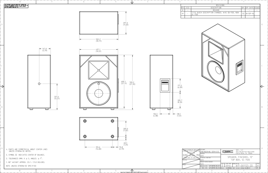2D Drawing of the DCS SC1120 Loudspeakers