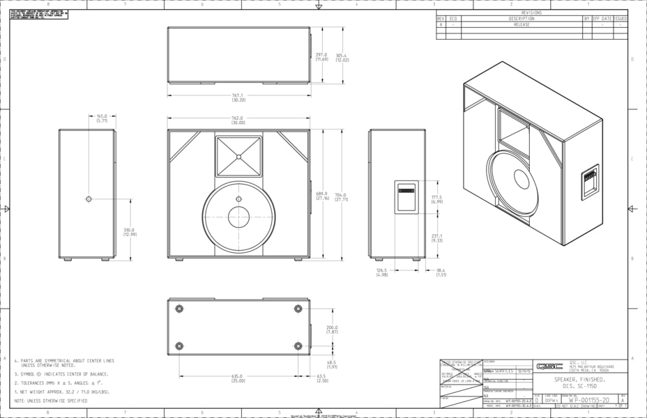 2D Drawing of the DCS SC1150 Loudspeakers