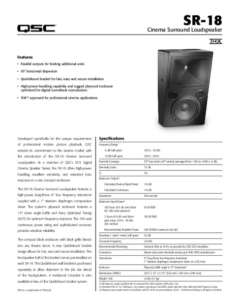 User Manual for DCS SR-18 passive cinema speakers