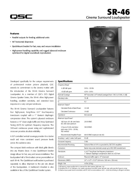 User Manual for DCS SR-46 passive cinema speakers
