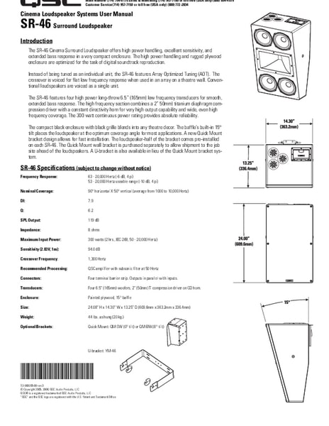 User Manual for DCS SR-110 passive cinema speakers