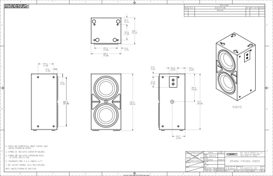 2D Drawing of the RSB-212 Loudspeaker
