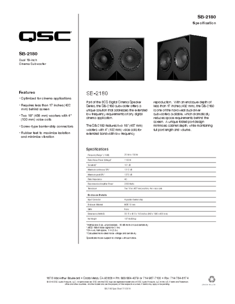 SB-2180 Specifications Sheet