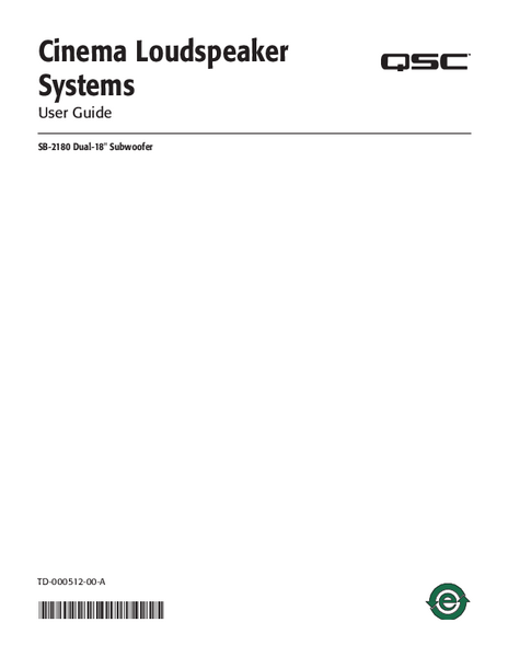 User Guide for the SB-2180 Cinema Subwoofer