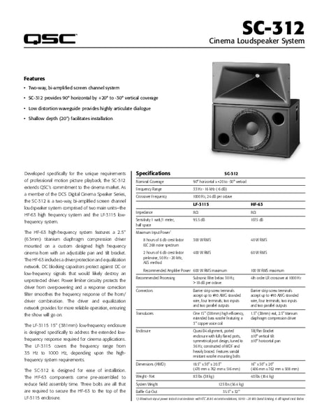 User Manual for the SC-312 Cinema Loudspeaker