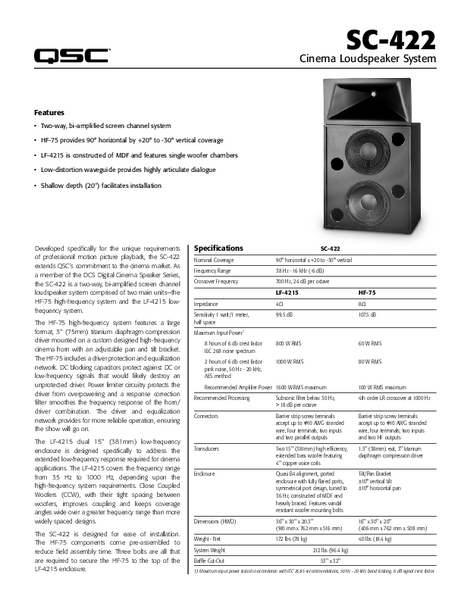 User Manual for the SC-422 Cinema Loudspeaker