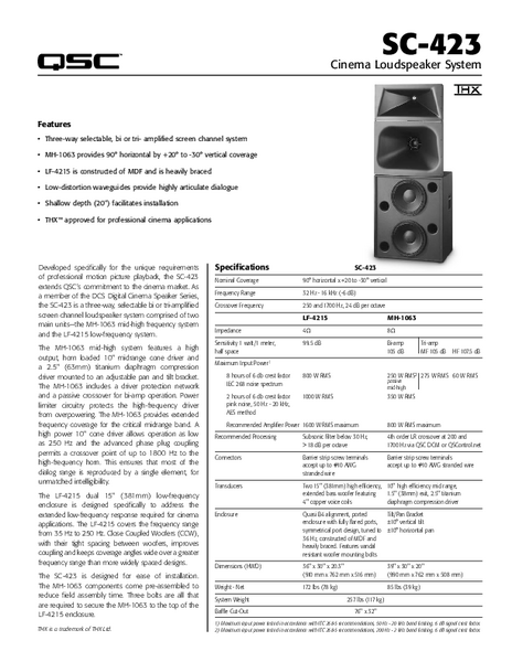 User Manual for the SC-423 Cinema Loudspeaker