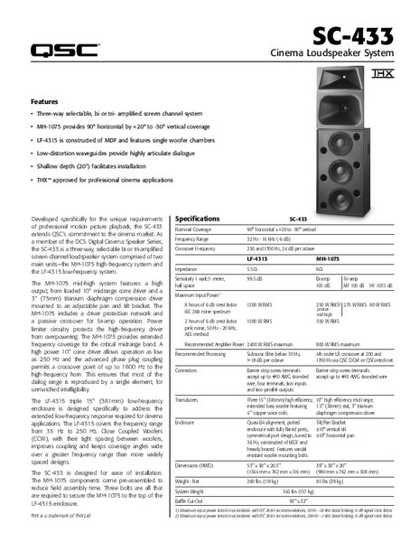 User Manual for the SC-433 Cinema Loudspeaker
