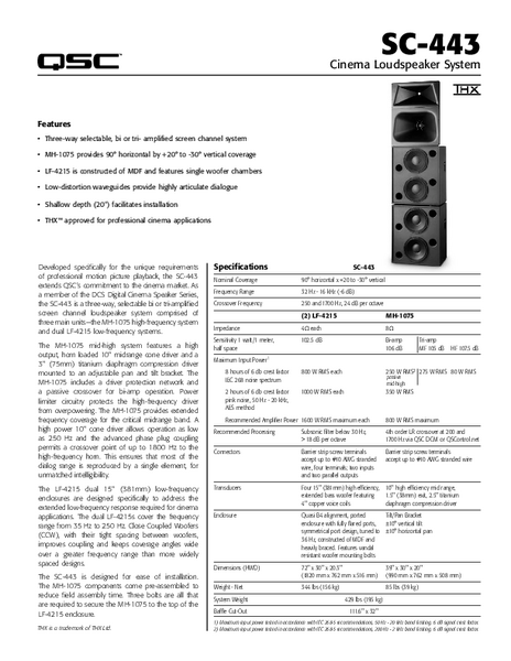 User Manual for the SC-443 Cinema Loudspeaker