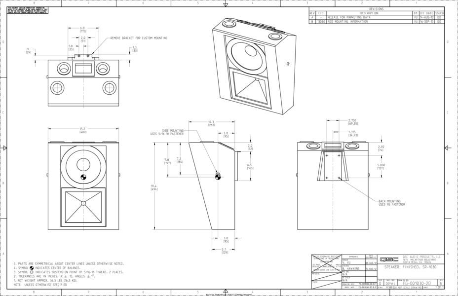 2D Drawing of the SR-1030 Loudspeaker