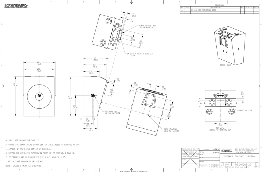 2D Drawing of the SR-1290 Loudspeaker
