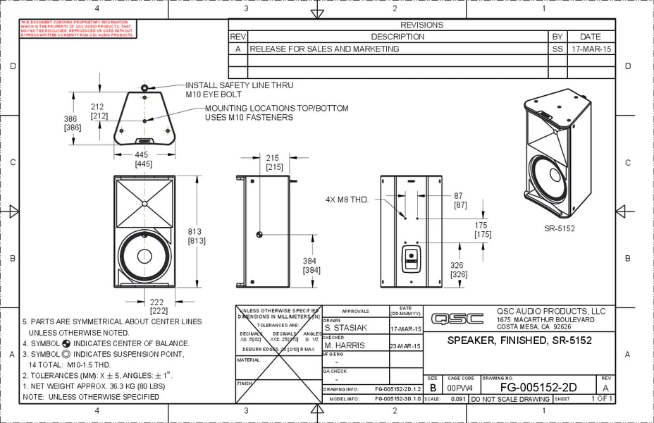 2D Drawing of the SR-5152 Loudspeaker
