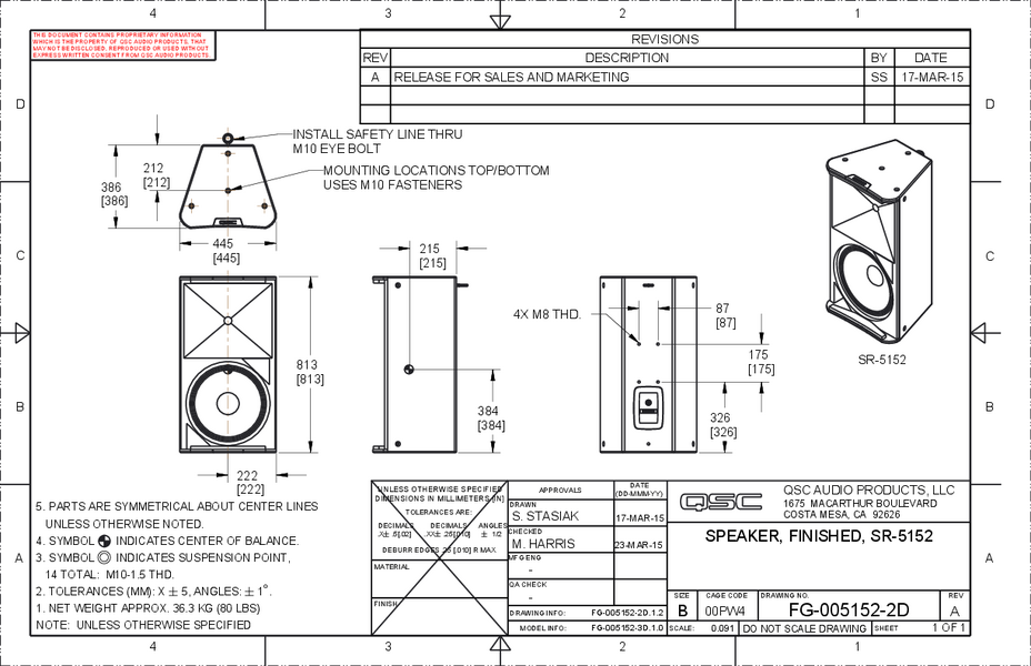 2D Drawing of the SR-5152 Loudspeaker