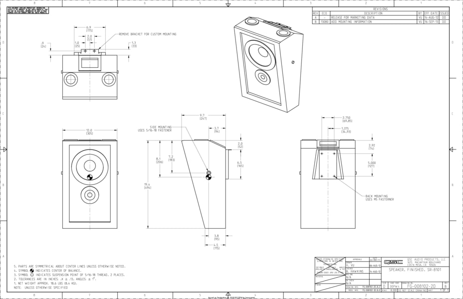 2D Drawing of the SR-8101 Loudspeaker