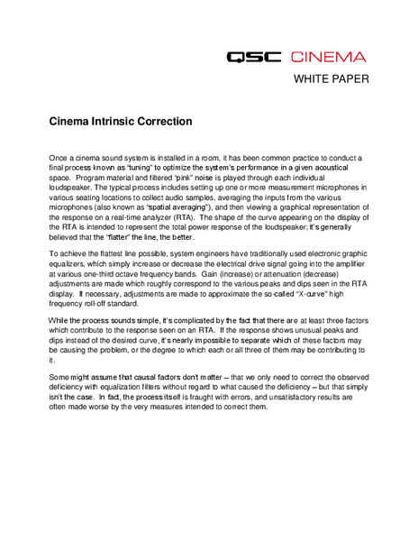 White Paper: Cinema Intrinsic Correction