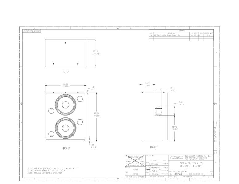 2D Drawing of the DCS LF3215 LF4215 Loudspeakers