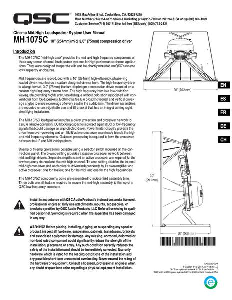 User Manual DCS MH-1075C Loudspeaker System