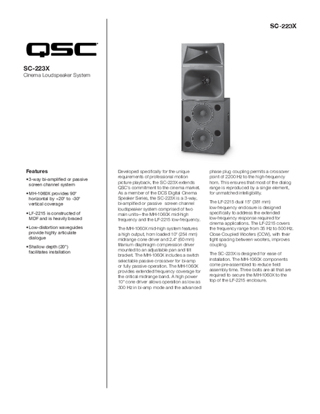 SC-223X Specifications Sheet