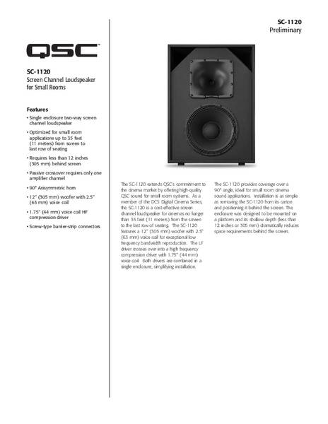 Specifications Sheet for the DCS-SC-1120 Loudspeaker