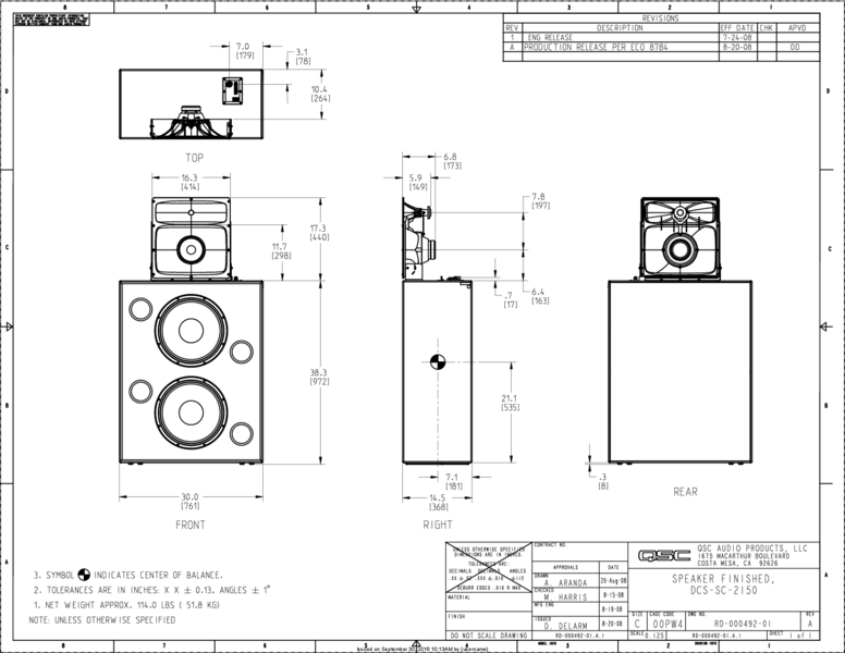 2D Drawing of the DCS-SC-2150 Loudspeaker