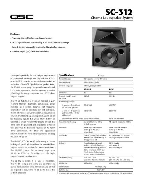 User Manual for the DCS-SC-312 Cinema Loudspeaker
