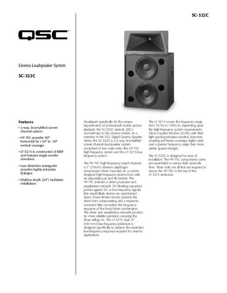 Specifications Sheet for the DCS-SC-322C Loudspeaker System