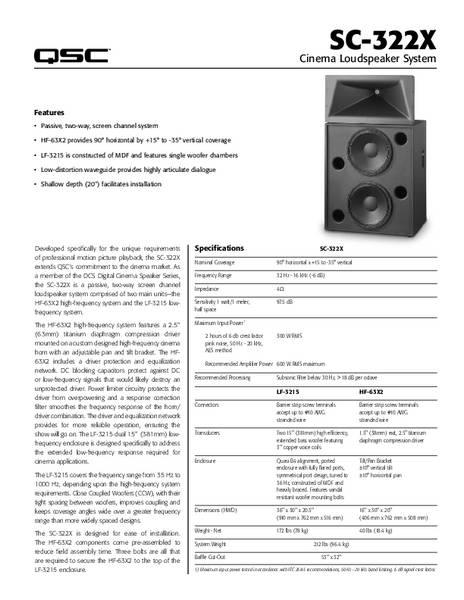 User Manual for the DCS-SC-322X Cinema Loudspeaker System