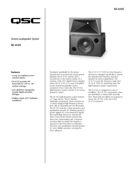 Specifications Sheet for the DCS-SC-412C Loudspeaker
