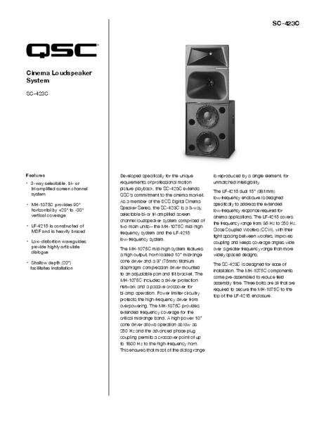 Specifications Sheet for the DCS-SC-443C Loudspeaker