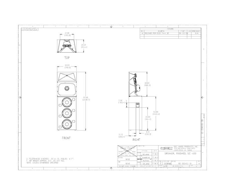 2D Drawing of the DCS-SC-433C Loudspeaker
