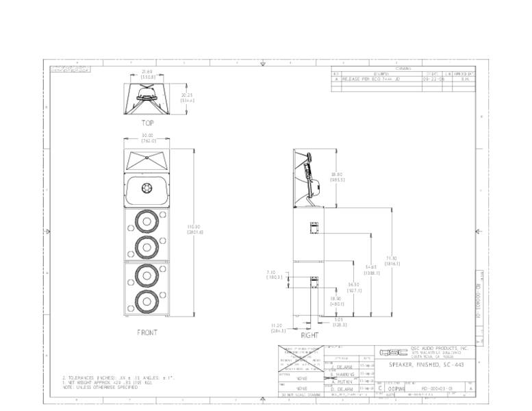 2D Drawing of the DCS-SC-443 Loudspeaker