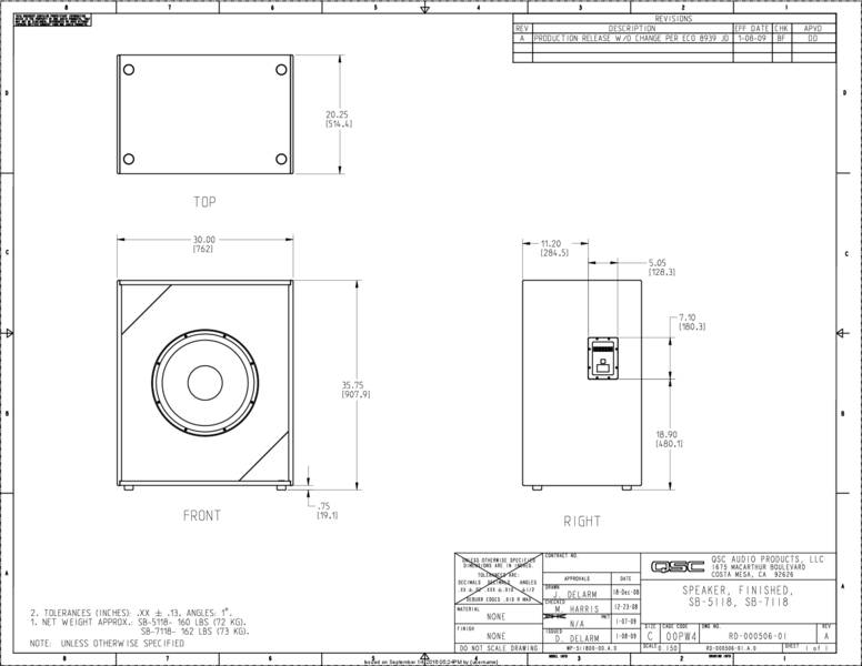 2D Drawing of the SB-5218 & SB-7218 Cinema Subwoofer Loudspeakers