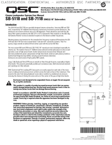 User manual for the SB-5118 & SB-7118 Subwoofer Loudspeakers