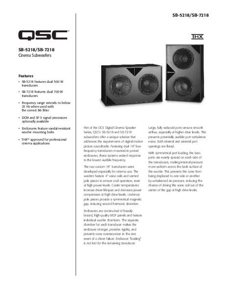 User Manual for the SB-5218 & SB-7218 Subwoofer Loudspeakers