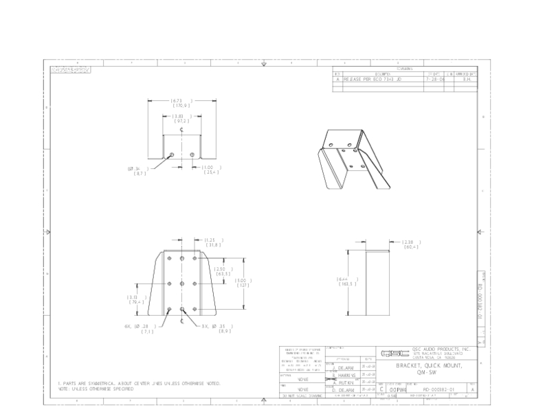 2D Drawing SR Series – Quick Mount Bracket (Side Wall)