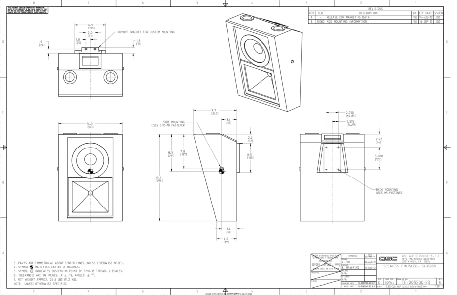 2D Drawing of the SR-8200 Loudspeaker